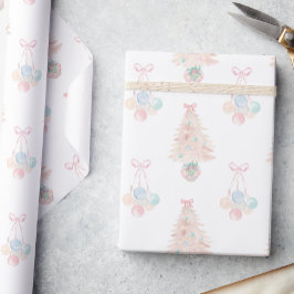 水彩ピンクのクリスマスツリーグランミレニアル ラッピングペーパー