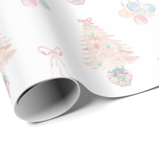 水彩ピンクのクリスマスツリーグランミレニアル ラッピングペーパー (ロールコーナー)