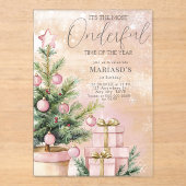 水彩ピンクのクリスマスツリー1st誕生日 アクリル招待状 (正面)