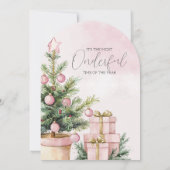 水彩ピンクのクリスマスツリー1st誕生日 招待状 (裏面)