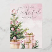 水彩ピンクのクリスマスツリー1st誕生日 箔招待状 (裏面)