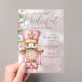 水彩ピンクのクリスマスナツクラッカー1st birthday アクリル招待状 (インサイチュ (ポータブル))