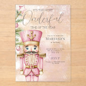 水彩ピンクのクリスマスナツクラッカー1st birthday アクリル招待状 (正面)