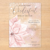 水彩ピンクのクリスマスフラワー1st birthday アクリル招待状 (正面)