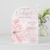 水彩ピンクのクリスマスフラワー1st birthday 招待状 (スタンド正面)