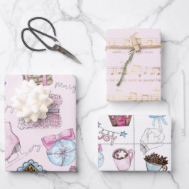 水彩ピンクのクリスマス ラッピングペーパーシート