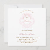 水彩ピンクのクレストリトルボウ | バプテスマ 招待状 (裏面)