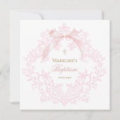 水彩ピンクのクレストリトルボウ | バプテスマ 招待状 (正面)