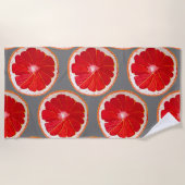 水彩ピンクのグレープフルーツスライスビーチスタイル ビーチタオル (正面)