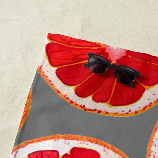 水彩ピンクのグレープフルーツスライスビーチスタイル ビーチタオル (インサイチュ)