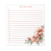 水彩ピンクのコーラルペオニーTODOリスト 現代ボヘミア ノートパッド (正面)