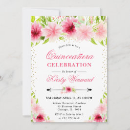 水彩ピンクのサマー・フラワーズ写真 キンセアニエラ 招待状