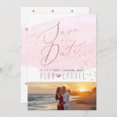 水彩ピンクのシャンパンバブル日付を保存 招待状 (正面/裏面)