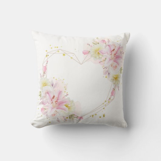 水彩ピンクのスローと美しいフローラリース クッション (正面)