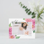 水彩ピンクのダリア植物写真 卒業 インビテーションポストカード (スタンド正面)
