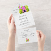 水彩ピンクのチャペル結婚メキシコ オールインワン招待状 (貼ってはがせる)