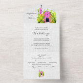 水彩ピンクのチャペル結婚メキシコ オールインワン招待状 (内側)