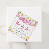 水彩ピンクのチューリップとダッフォジルベビーシャワー フェイバータグ (インサイチュ)