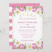 水彩ピンクのチューリップとダッフォディル結婚ズ 招待状 (正面/裏面)