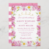 水彩ピンクのチューリップと水仙のウェディング 招待状 (正面/裏面)