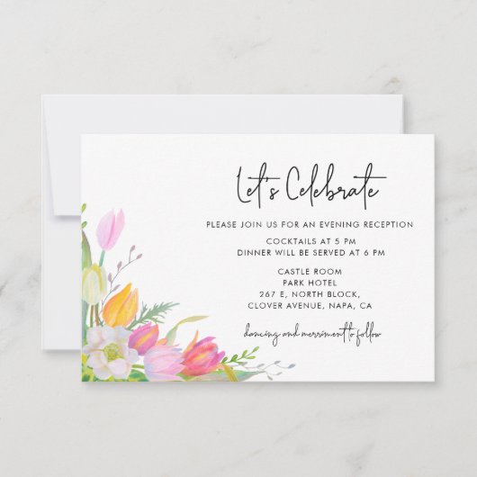 水彩ピンクのチューリップの結婚式の招待状カード 招待状 (正面)