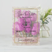 水彩ピンクのチューリップブーケ日付を保存 招待状 (スタンド正面)