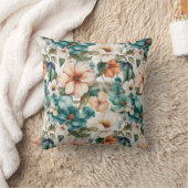 水彩ピンクのティール(緑がかった色)花模様を背景(明) クッション (ブランケット)