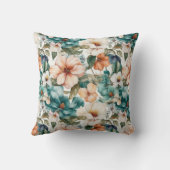 水彩ピンクのティール(緑がかった色)花模様を背景(明) クッション (裏面)