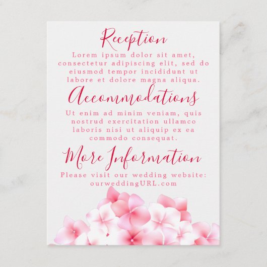 水彩ピンクのハイドランジアの受付カード エンクロージャーカード (正面)