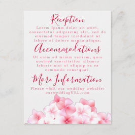 水彩ピンクのハイドランジアの受付カード エンクロージャーカード