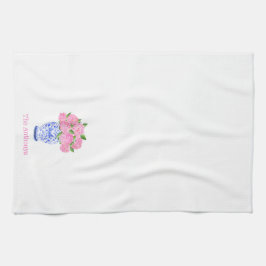 水彩ピンクのハイドランジア チャイニーズ・チノワーズ  オーダーメイド キッチンタオル