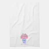 水彩ピンクのハイドランジア チャイニーズ・ペイント オーダーメイド キッチンタオル (縦)