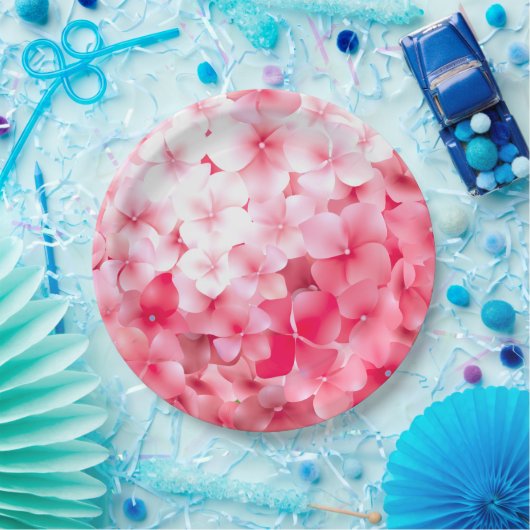 水彩ピンクのハイドランジア ペーパープレート (パーティー)