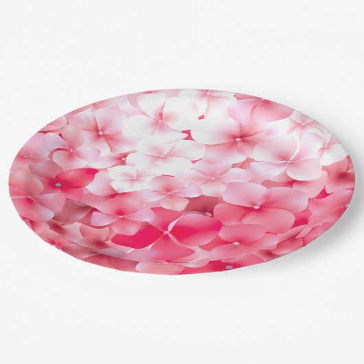 水彩ピンクのハイドランジア ペーパープレート (アングル)