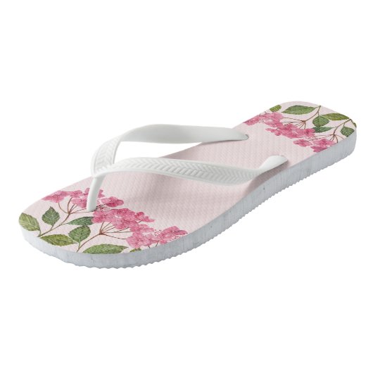 水彩ピンクのハイドランジア ライカプスのイラスト ビーチサンダル (アングル)