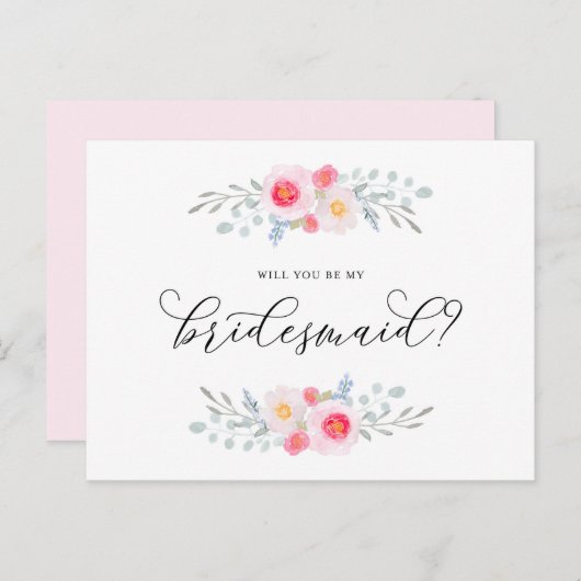 水彩ピンクのハナデンシ（アネモネ） 私のウェディングガールになってくれる？ インビテーションポストカード (正面/裏面)
