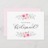 水彩ピンクのハナデンシ（アネモネ） 私の花嫁の仲間になってくれる？ インビテーションポストカード (正面/裏面)