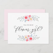 水彩ピンクのハナモモが私のフラワーガールになってくれますか インビテーションポストカード (正面/裏面)