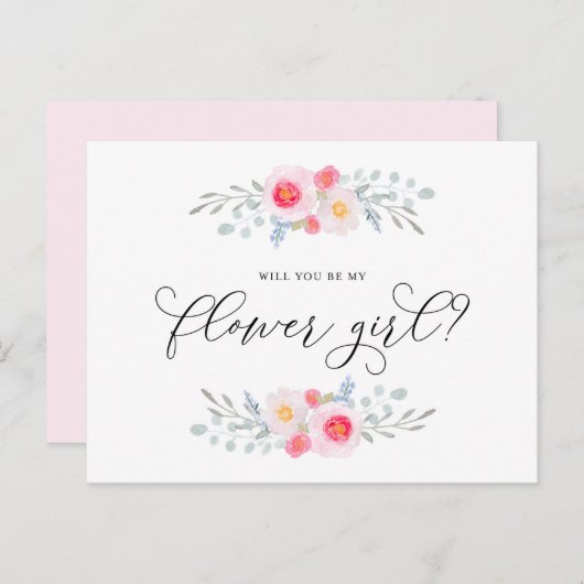 水彩ピンクのハナモモが私のフラワーガールになってくれますか インビテーションポストカード (正面/裏面)