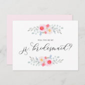 水彩ピンクのハナモモの花　ジュニアブライズメイドになってくれませんか インビテーションポストカード (正面/裏面)