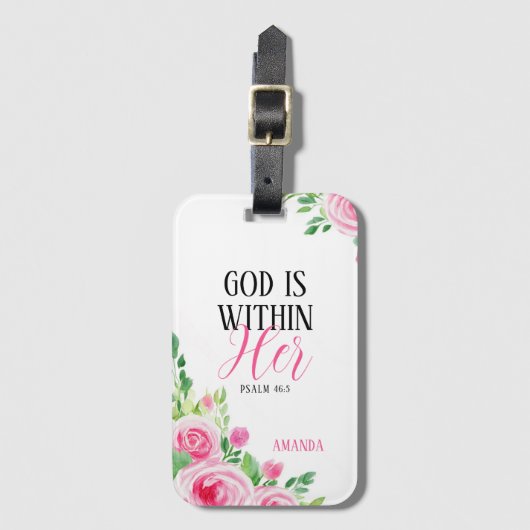 水彩ピンクのバラかわいらし信仰 ラゲッジタグ (正面縦)