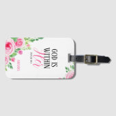 水彩ピンクのバラかわいらし信仰 ラゲッジタグ (正面横)