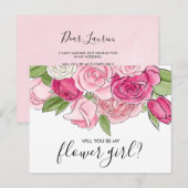 水彩ピンクのバラが私のフラワーガールになってくれませんか ポストカード (正面/裏面)