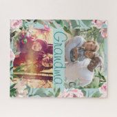 水彩ピンクのバラとカスタムおばあちゃんの写真 ジグソーパズル (横)