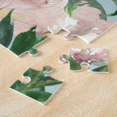 水彩ピンクのバラとカスタムおばあちゃんの写真 ジグソーパズル (側面)