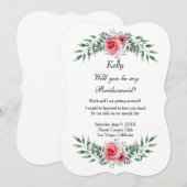 水彩ピンクのバラとグリーンが美しいウェディングパーティーのお供 招待状 (正面/裏面)