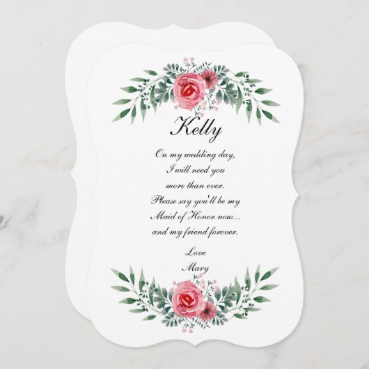 水彩ピンクのバラとグリーンが美しいウェディングプランナー 招待状 (正面/裏面)