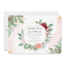 水彩ピンクのバラとグリーン 仮想結婚式