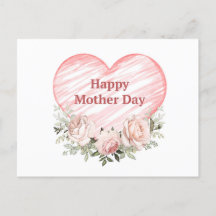 水彩ピンクのバラとハート母の日