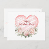 水彩ピンクのバラとハート母の日 シーズンポストカード (正面/裏面)